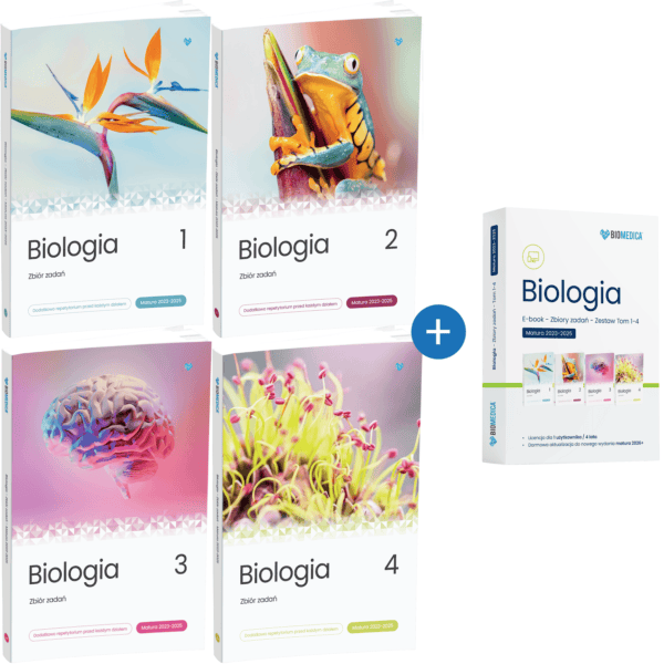 Zestaw Biologia – Zbiór zadań matura 2025 Tom 1+2+3+4 + Ebook